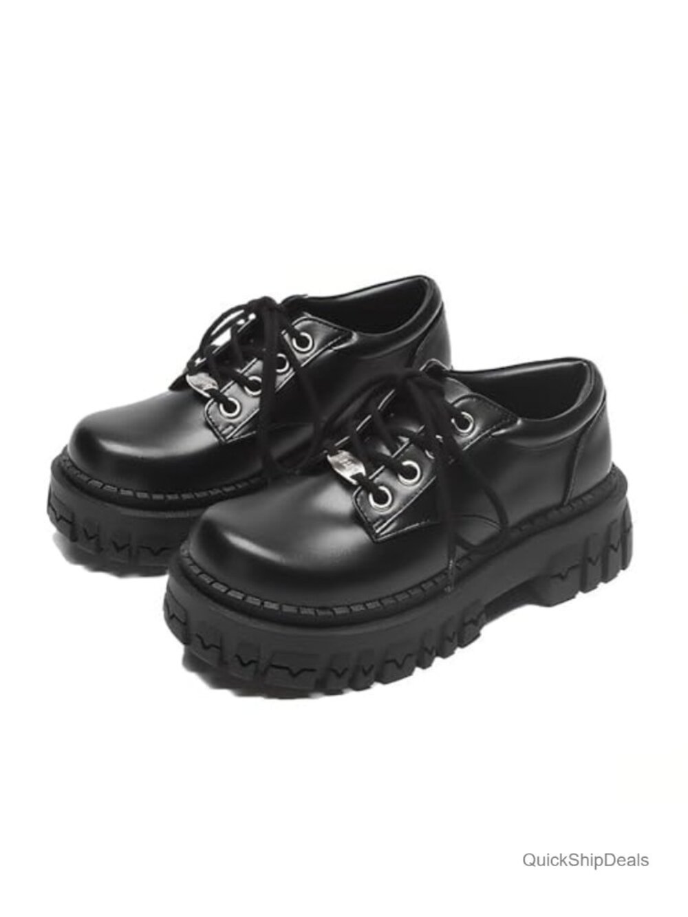 Women's Leather Chunky Platform Goth Oxford Shoes Wide Toe Non-Slip Lace-up Punk